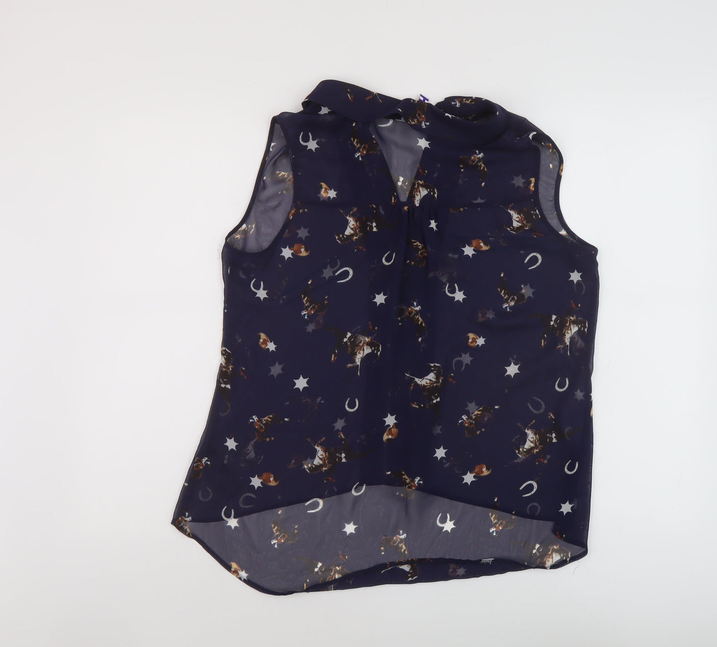 Byhenry Holland Womens Blue Geometric Polyester Basic Tank Size 12 Collared