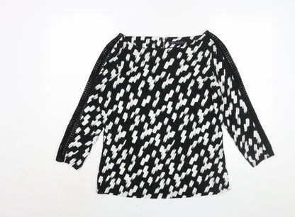 Marks & Spencer Womens Black Geometric Viscose Basic Blouse Size 14 Boat Neck