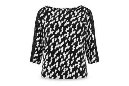 Marks & Spencer Womens Black Geometric Viscose Basic Blouse Size 14 Boat Neck