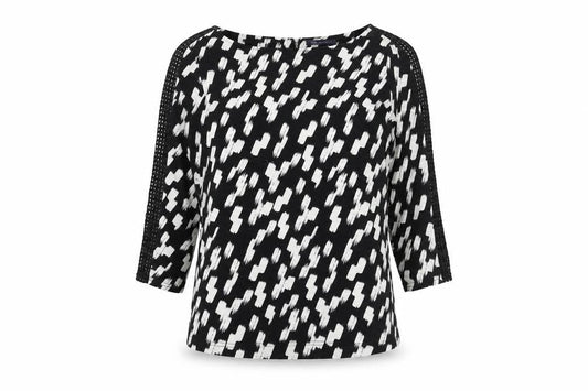 Marks and Spencer Womens Black Geometric Viscose Basic Blouse Size 14 Boat Neck