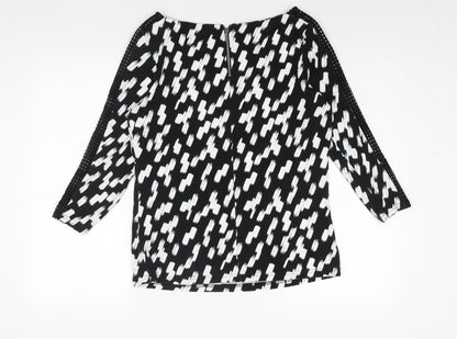 Marks & Spencer Womens Black Geometric Viscose Basic Blouse Size 14 Boat Neck