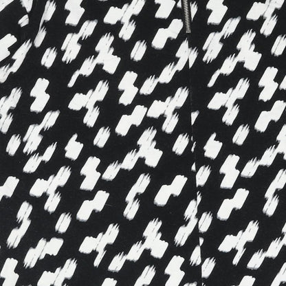 Marks & Spencer Womens Black Geometric Viscose Basic Blouse Size 14 Boat Neck