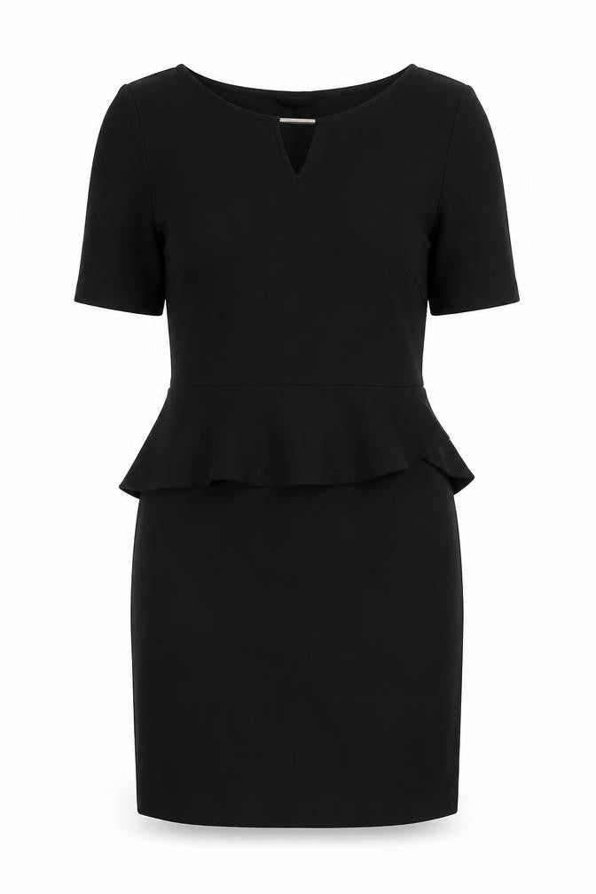 Marks & Spencer Womens Black Viscose Shift Size 12 Boat Neck Pullover - Keyhole Neck Peplum Frill