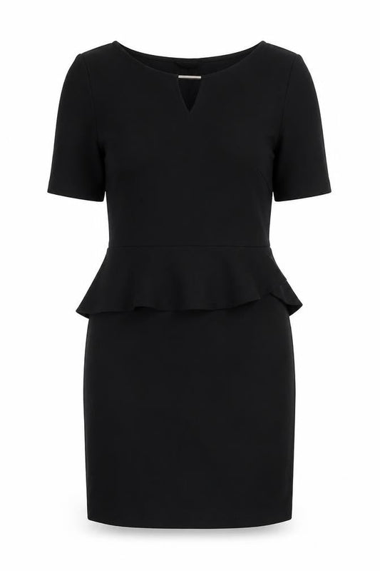 Marks & Spencer Womens Black Viscose Shift Size 12 Boat Neck Pullover - Keyhole Neck Peplum Frill