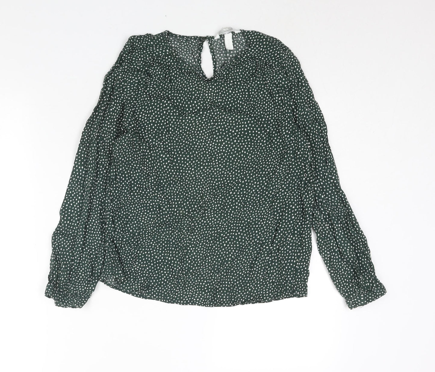 H&M Womens Green Geometric Viscose Basic Blouse Size 8 Round Neck