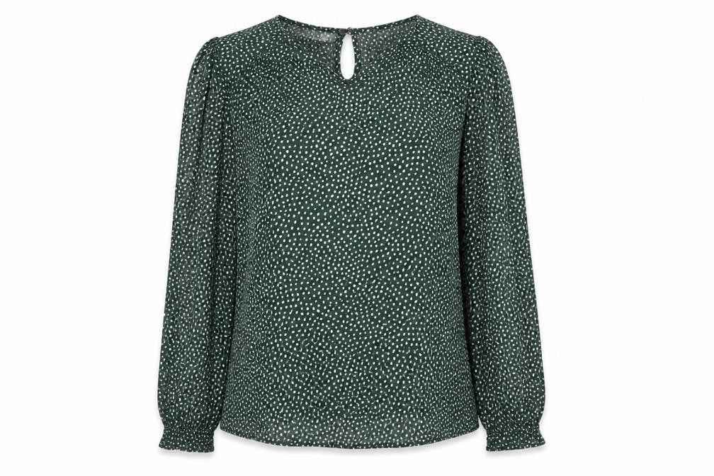 H&M Womens Green Geometric Viscose Basic Blouse Size 8 Round Neck