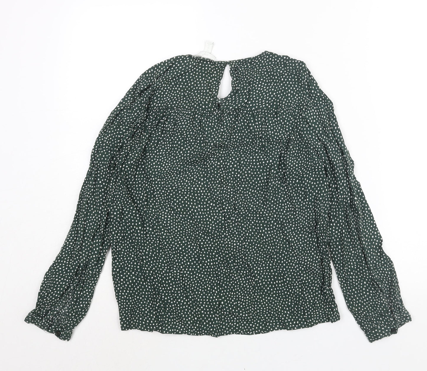 H&M Womens Green Geometric Viscose Basic Blouse Size 8 Round Neck