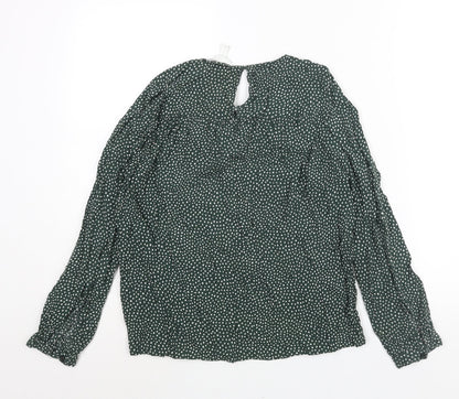 H&M Womens Green Geometric Viscose Basic Blouse Size 8 Round Neck