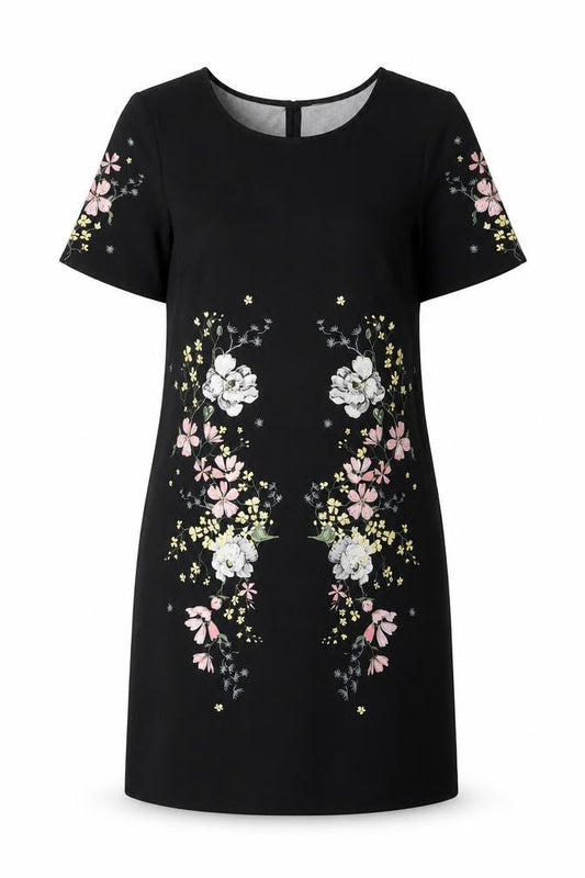 Divided by H&M Womens Black Polyester Shift Size 8 Round Neck Button - Floral Print