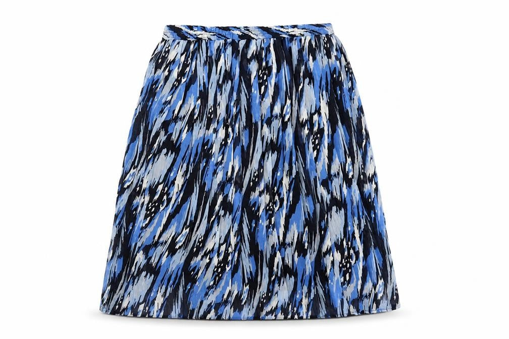 Bonmarché Womens Blue Geometric Polyester Pleated Skirt Size 12