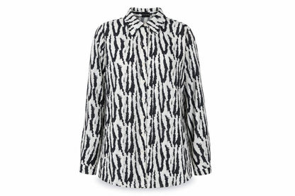 PRETTYLITTLETHING Womens White Geometric Polyester Basic Button-Up Size 10 Collared