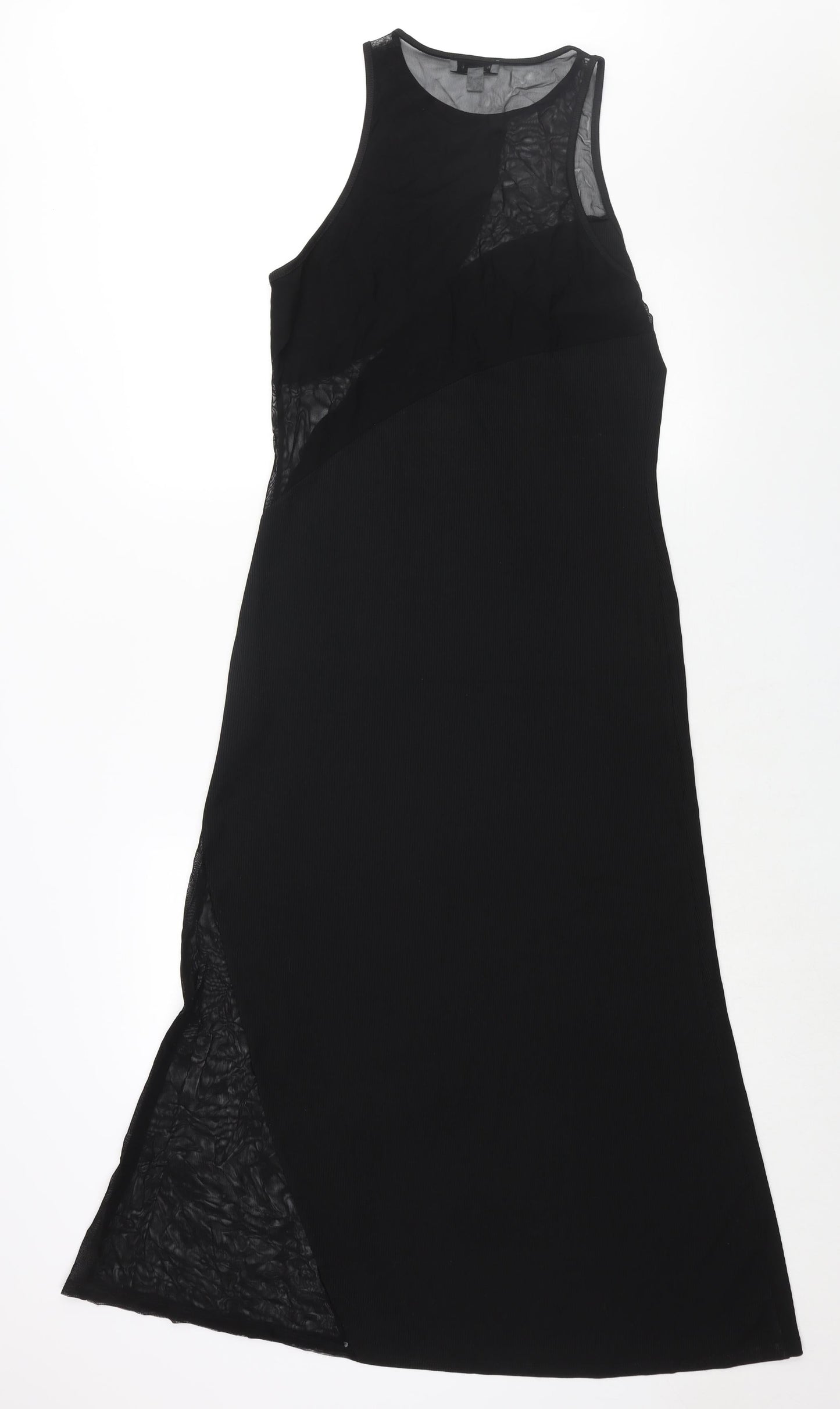Topshop Womens Black Polyester Maxi Size M Round Neck Pullover - Mesh Panel