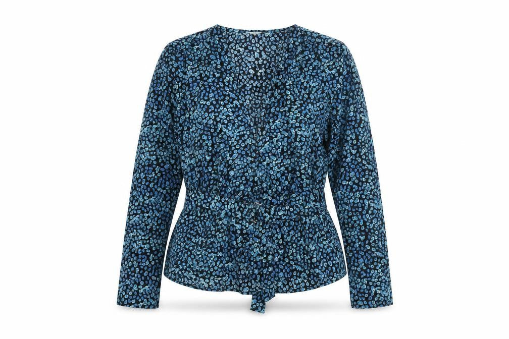 Only Womens Blue Geometric Polyester Basic Blouse Size 10 V-Neck - Belted Peplum