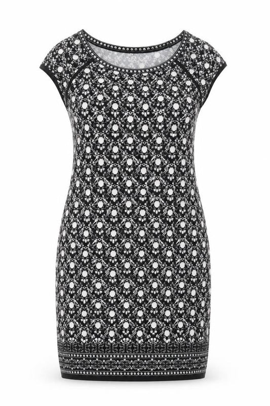 Max Studio Womens Black Geometric Polyester Sheath Size M Round Neck Pullover