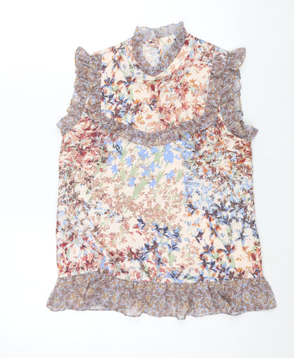 Next Womens Multicoloured Floral Polyester Basic Blouse Size 8 Mock Neck - Frill