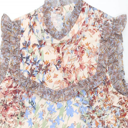 Next Womens Multicoloured Floral Polyester Basic Blouse Size 8 Mock Neck - Frill