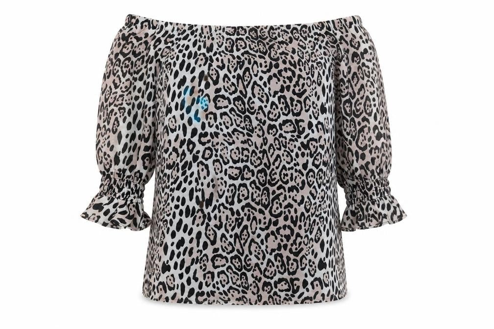 Sosandar Womens Multicoloured Animal Print Polyester Basic Blouse Size 10 Off the Shoulder - Jaguar Print
