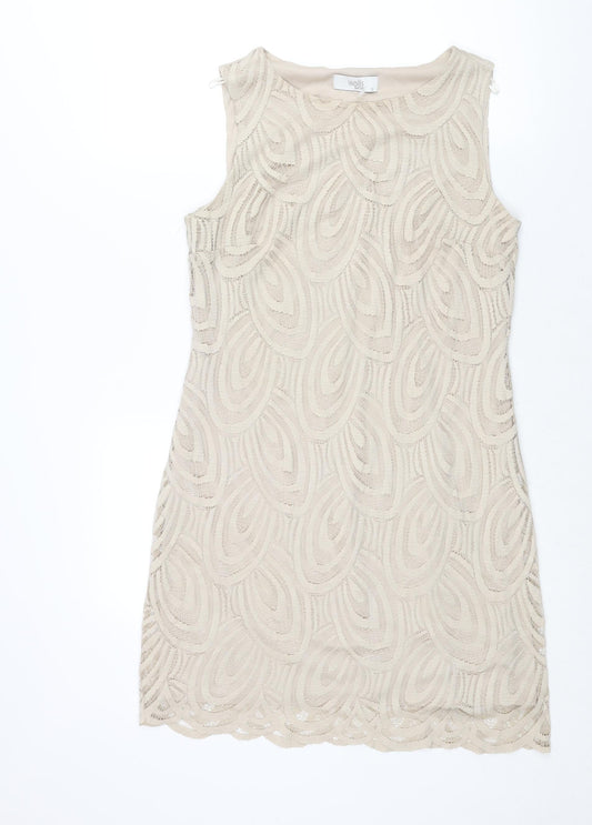Wallis Womens Beige Polyester Shift Size 12 Round Neck Pullover