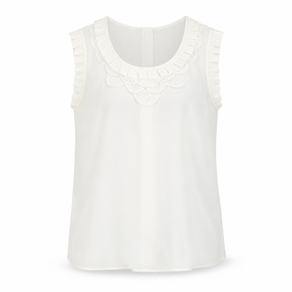 Limited Collection Womens Ivory Polyester Basic Blouse Size 10 Round Neck - Frill Lace