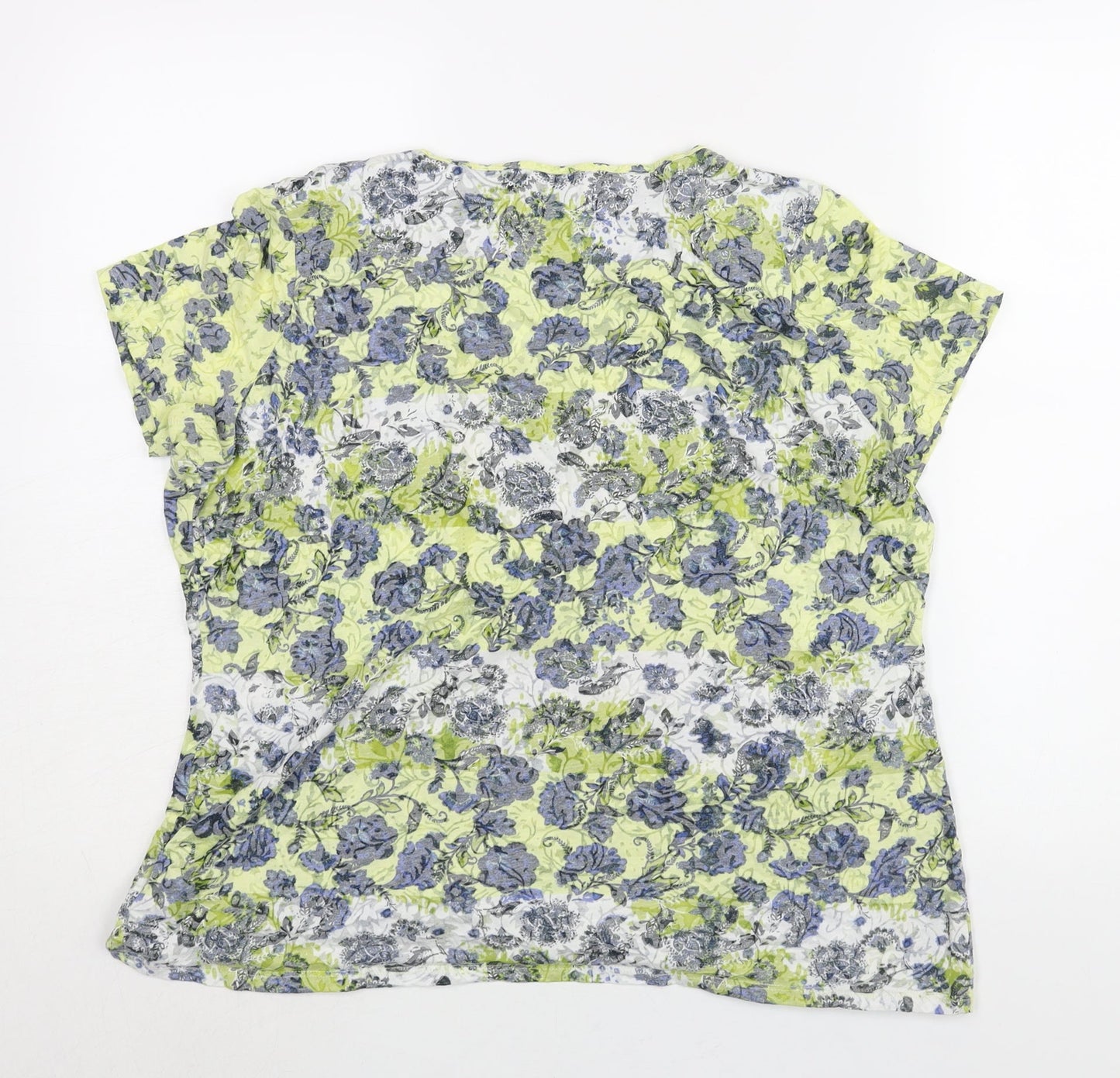 Marks and Spencer Womens Multicoloured Geometric Cotton Basic Blouse Size 18 Round Neck - Lace Trim