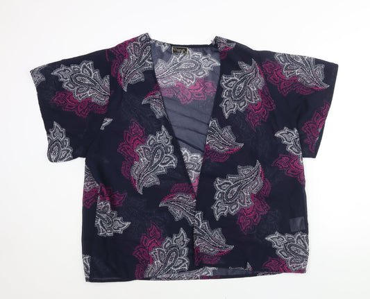 Originals Womens Blue Paisley Polyester Kimono Blouse Size L V-Neck