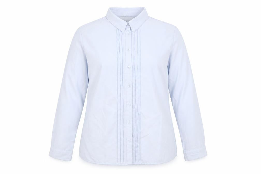 EWM Womens Blue Polyester Basic Button-Up Size 18 Collared - Pleat Detail