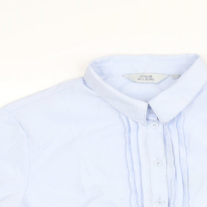 EWM Womens Blue Polyester Basic Button-Up Size 18 Collared - Pleat Detail