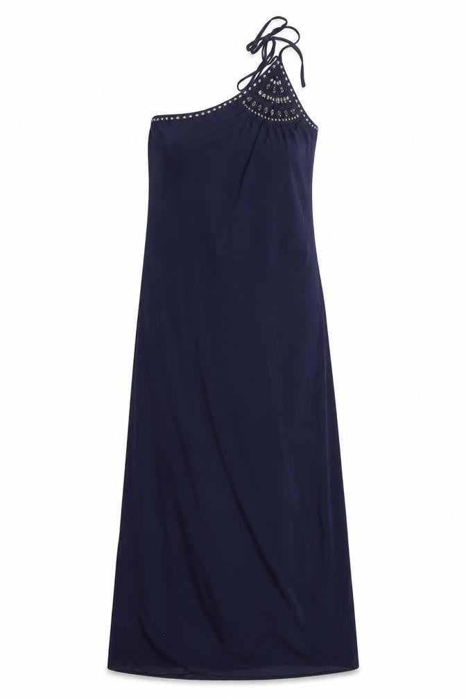BCBGMAXAZRIA Womens Blue Polyester Maxi Size 2XS One Shoulder Tie - Stud Detail