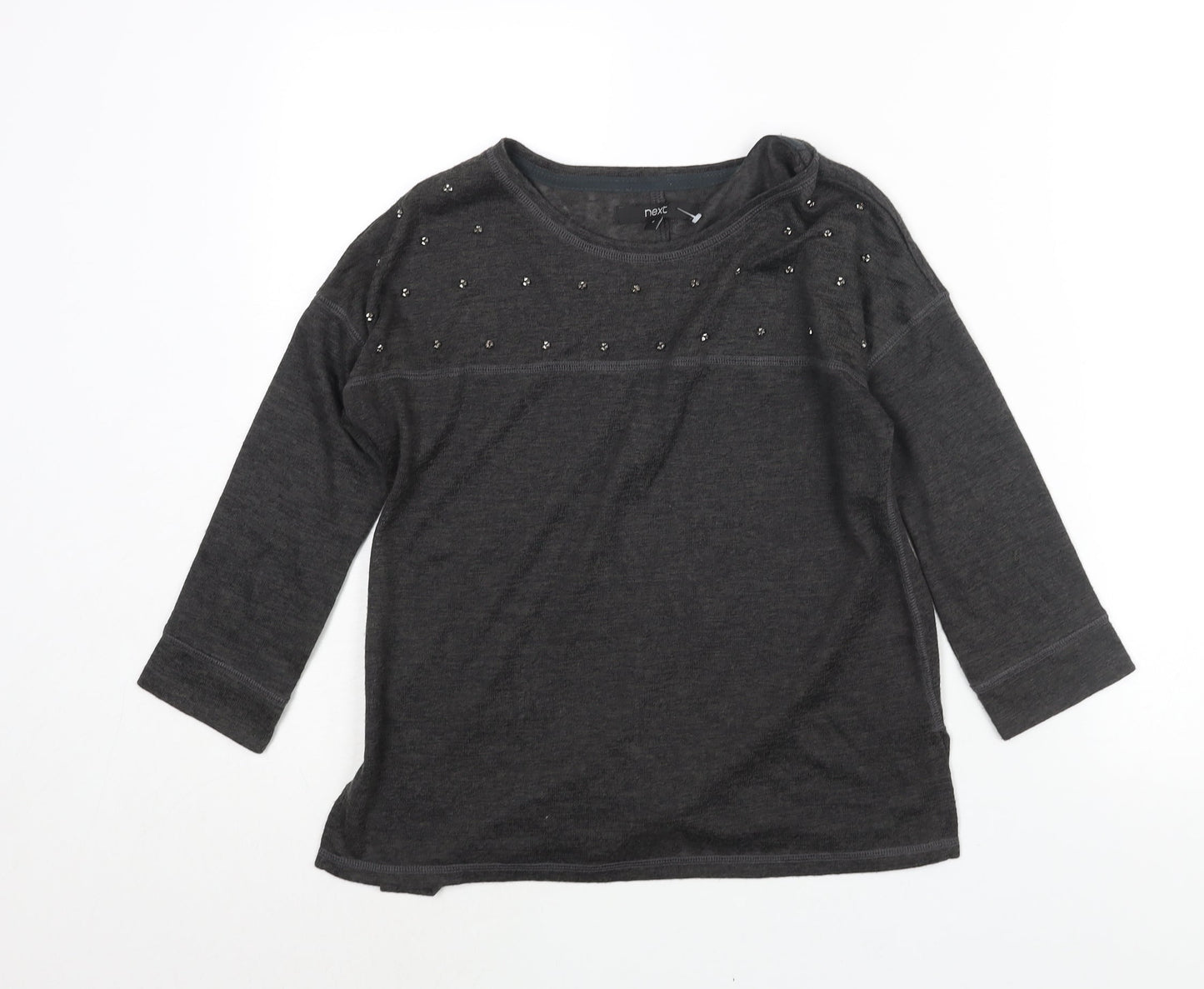 NEXT Womens Grey Round Neck Polyester Pullover Jumper Size 6 - Beading Detail