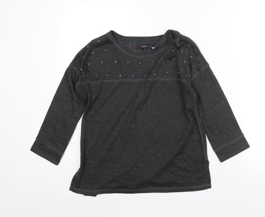 NEXT Womens Grey Round Neck Polyester Pullover Jumper Size 6 - Beading Detail