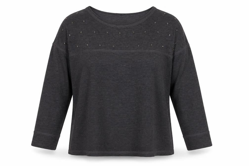 NEXT Womens Grey Round Neck Polyester Pullover Jumper Size 6 - Beading Detail