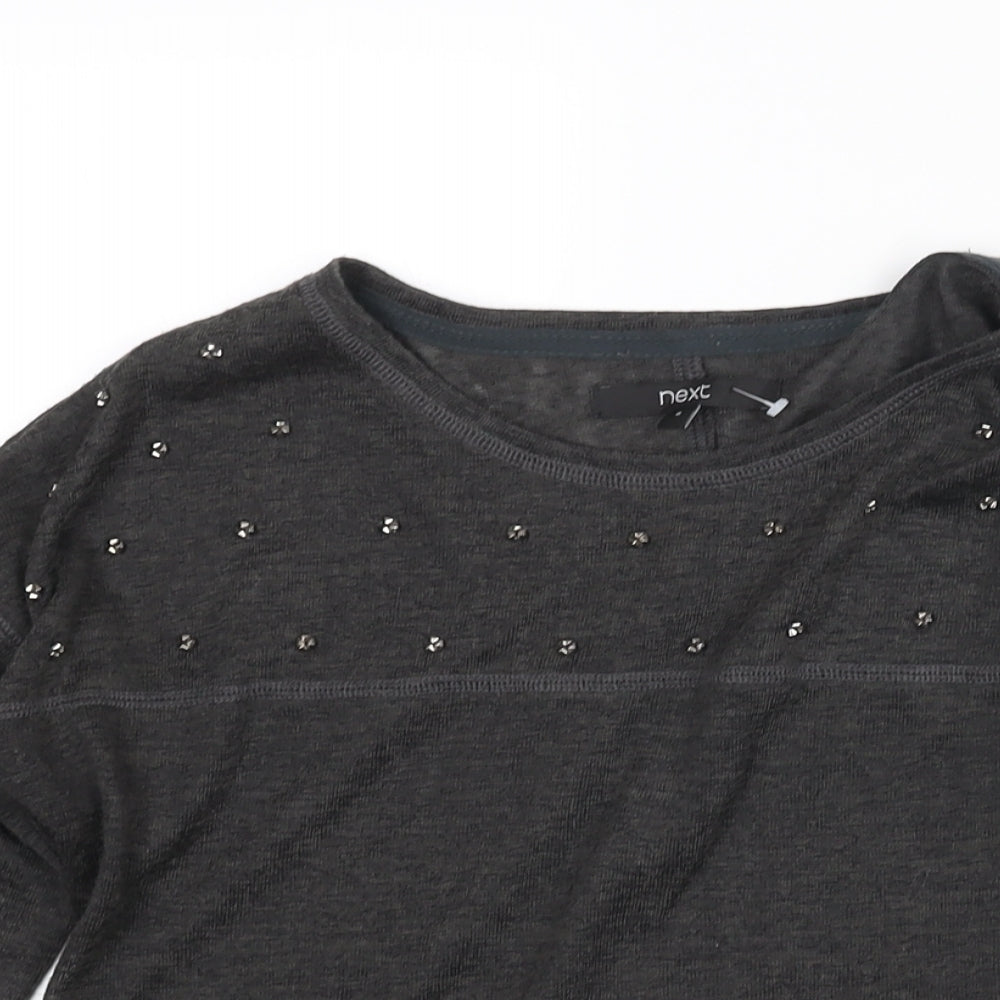 NEXT Womens Grey Round Neck Polyester Pullover Jumper Size 6 - Beading Detail