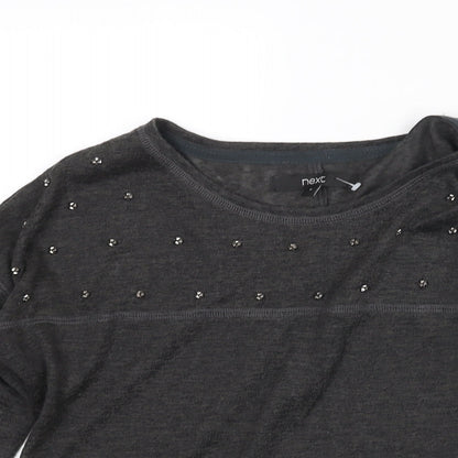 Next Womens Grey Round Neck Polyester Pullover Jumper Size 6 - Beading Detail