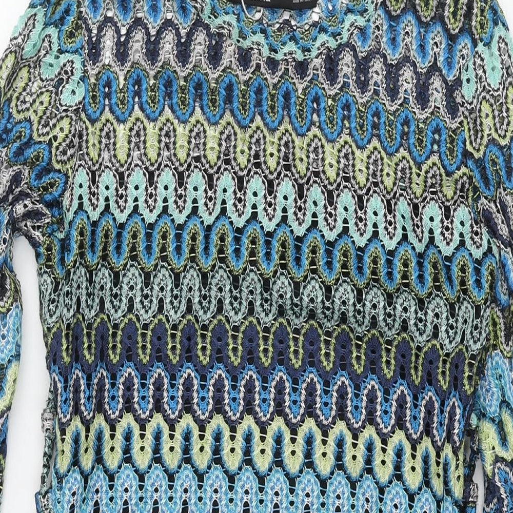 Bershka Womens Multicoloured Geometric Polyester Bodycon Size M Round Neck Pullover - Lace Up Sides