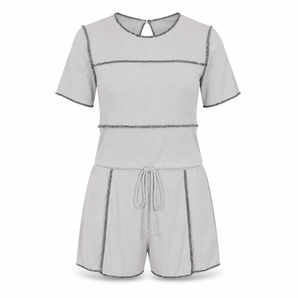 PRETTYLITTLETHING Womens Grey Polyester Playsuit One-Piece Size 6 Button - Waist Tie Exposed Seam