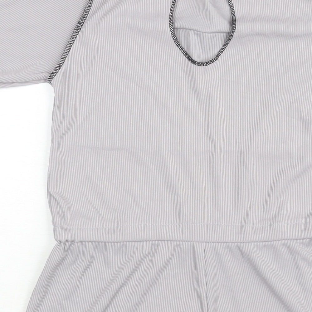 PRETTYLITTLETHING Womens Grey Polyester Playsuit One-Piece Size 6 Button - Waist Tie Exposed Seam