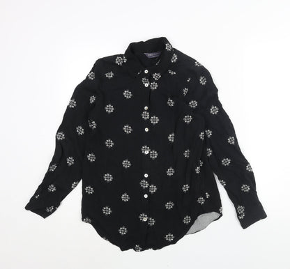 Marks & Spencer Womens Black Geometric Viscose Basic Button-Up Size 8 Collared