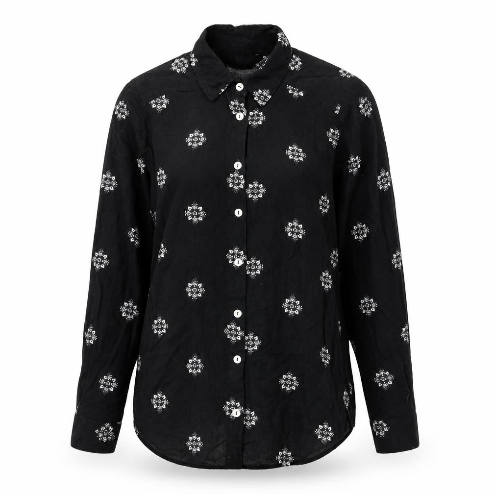 Marks & Spencer Womens Black Geometric Viscose Basic Button-Up Size 8 Collared