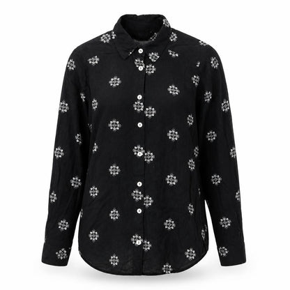 Marks & Spencer Womens Black Geometric Viscose Basic Button-Up Size 8 Collared