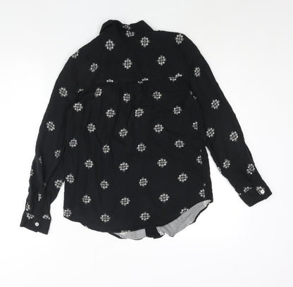 Marks & Spencer Womens Black Geometric Viscose Basic Button-Up Size 8 Collared
