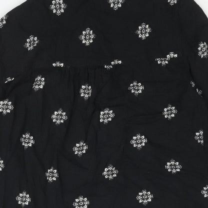Marks & Spencer Womens Black Geometric Viscose Basic Button-Up Size 8 Collared