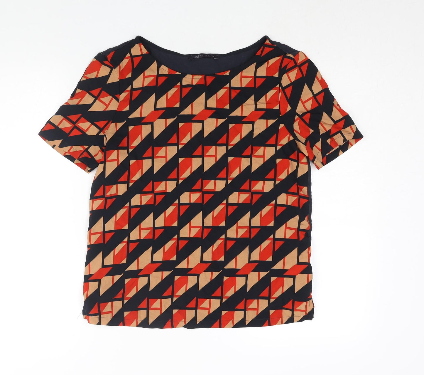 Marks and Spencer Womens Multicoloured Polyester Basic Blouse Size 8 Round Neck - Geometric Print