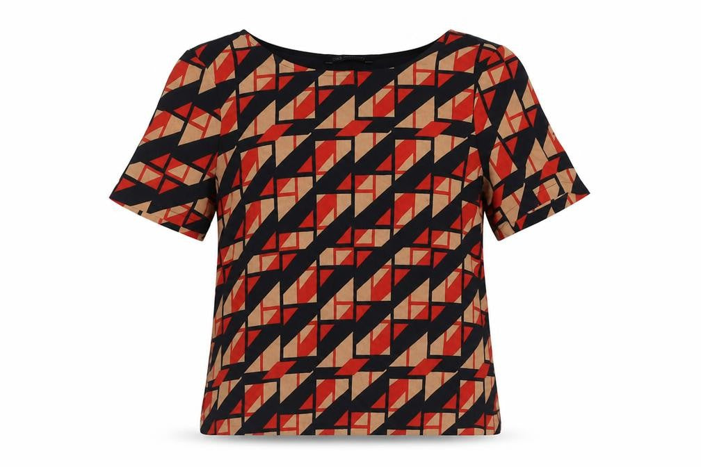 Marks & Spencer Womens Multicoloured Polyester Basic Blouse Size 8 Round Neck - Geometric Print