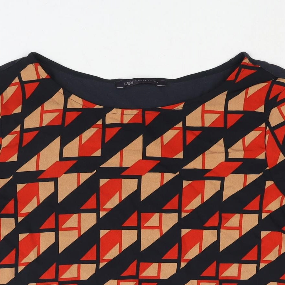 Marks and Spencer Womens Multicoloured Polyester Basic Blouse Size 8 Round Neck - Geometric Print