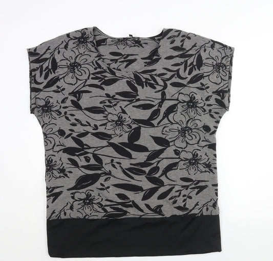 Yest Womens Grey Floral Polyester Basic Blouse Size 18 Round Neck