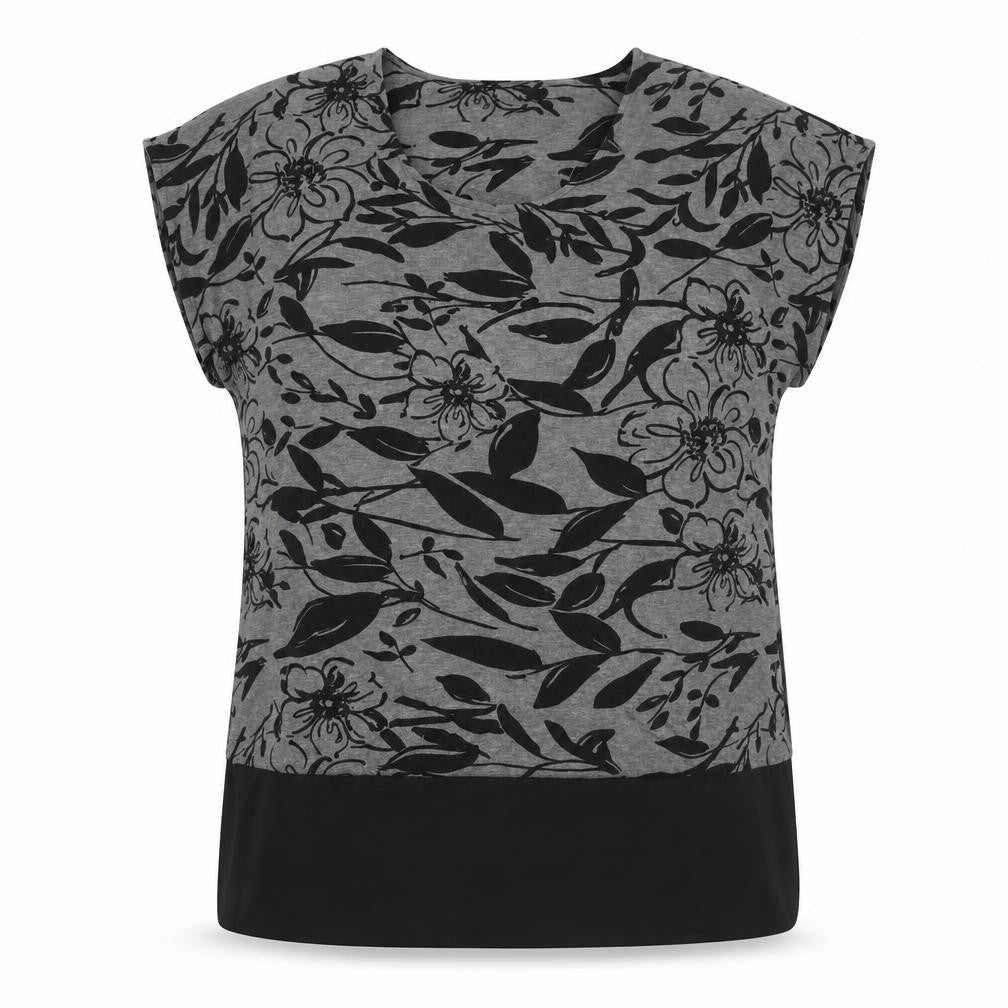 Yest Womens Grey Floral Polyester Basic Blouse Size 18 Round Neck