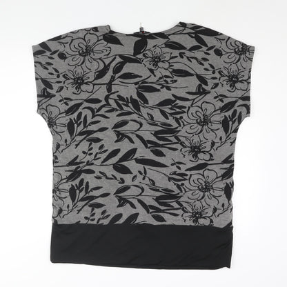 Yest Womens Grey Floral Polyester Basic Blouse Size 18 Round Neck