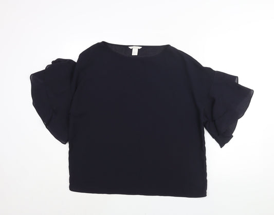 H&M Womens Blue Polyester Basic Blouse Size 14 Off the Shoulder - Frill Sleeve