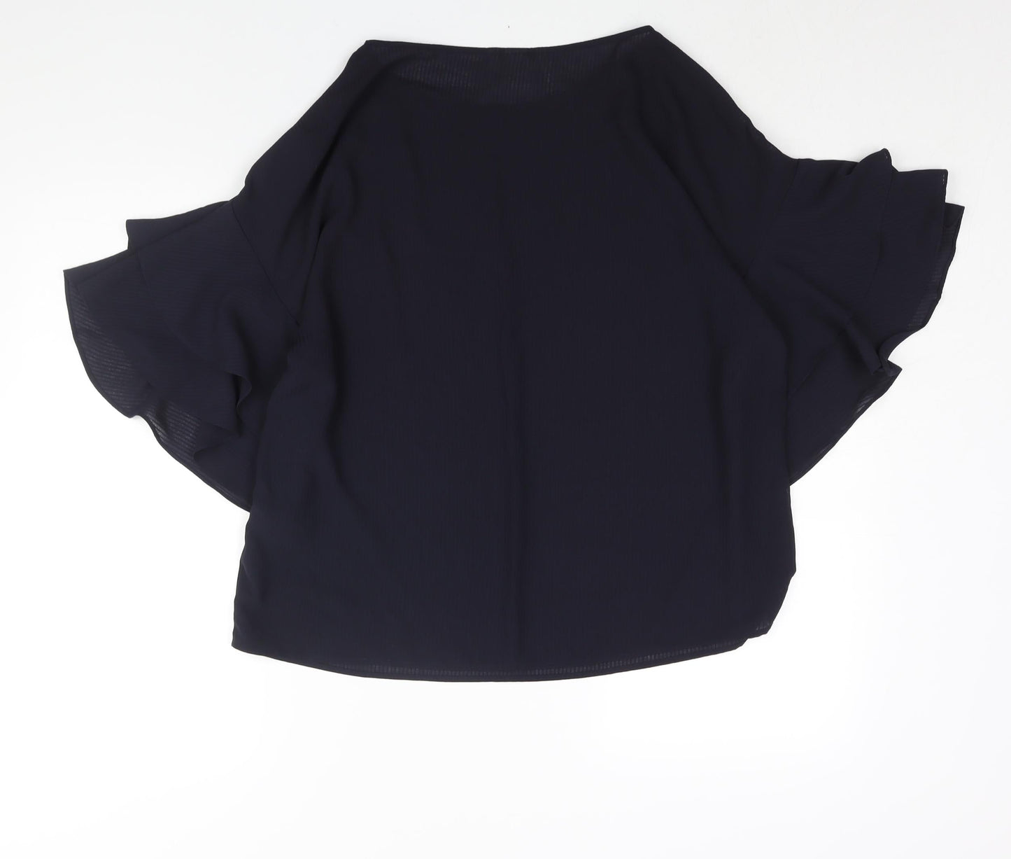 H&M Womens Blue Polyester Basic Blouse Size 14 Off the Shoulder - Frill Sleeve