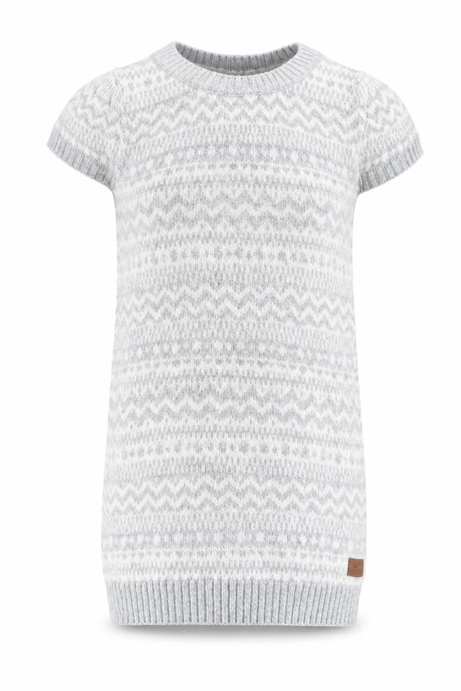 H&M Girls Silver Fair Isle Cotton Jumper Dress Size 3-4 Years Mock Neck Pullover